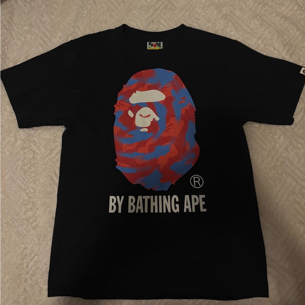 BAPE Black T-Shirt with Red and Blue Ape Graphic